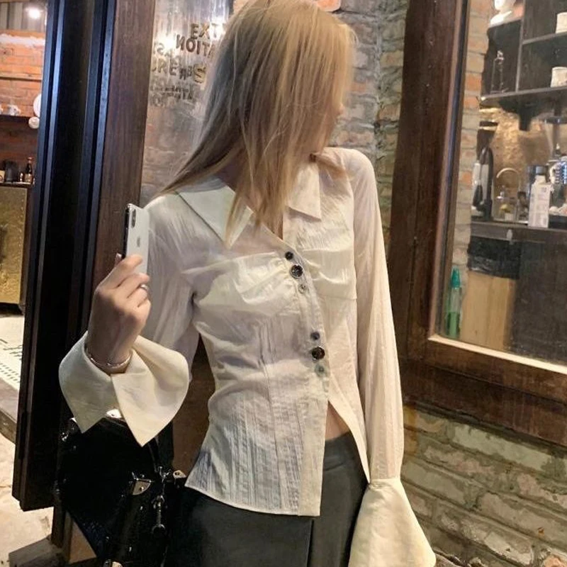 Женская блузка на пуговицах Повседневная Осенняя в Корейском стиле с