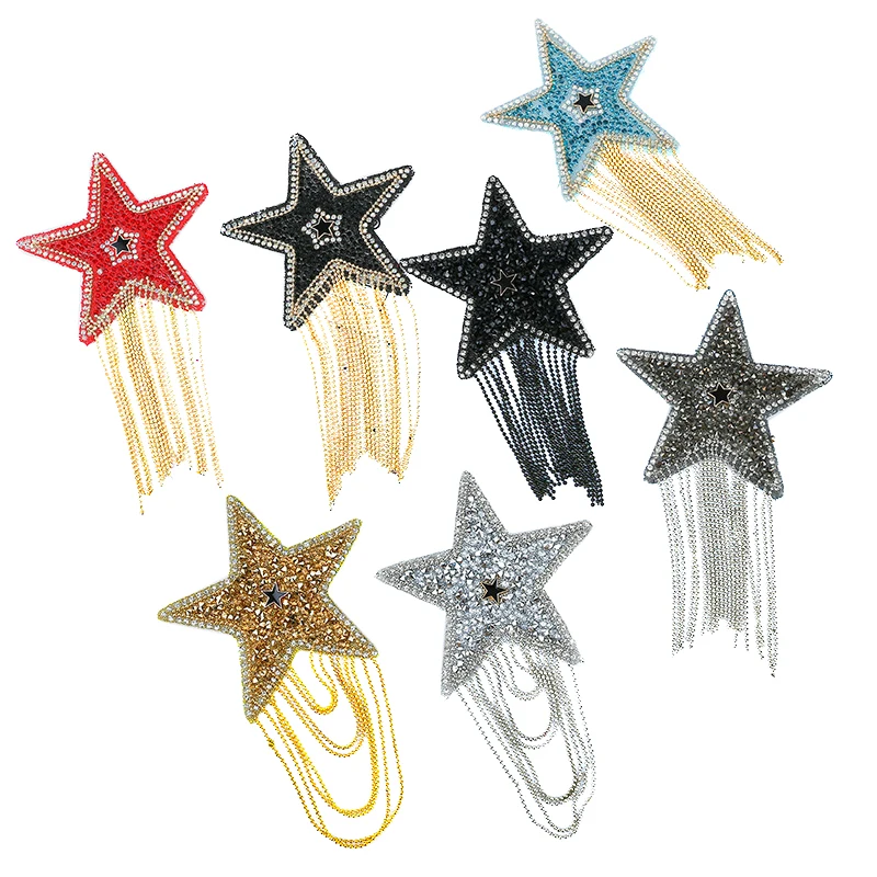 

Five-pointed Star Iron on Patch Tassel Rhinestone Cloth Stickers for Bags Coats Shorts Clothing Accessories Decorative Patches