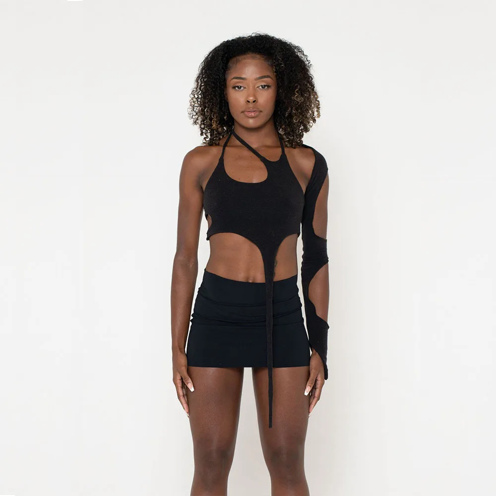 

Irregular Two Piece Dress Set Women Casual Halter Hollow Out Crop Top Mini Wrap Dress 2023 Autumn Female New 2 Piece Skirt Set