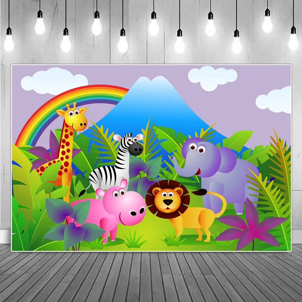 

Animals Birthday Photography Backdrops Rainbow Mountain Decoration Sign Baby Wild Africa Jungle Safari Studio Photo Backgrounds