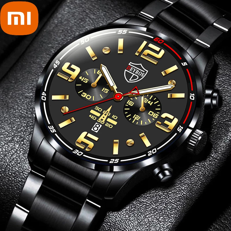 

XIAOMI Mens Watches Luxury Men Stainless Steel Quartz Wrist Watch Calendar Luminous Clock Man Business Casual Leather Watch