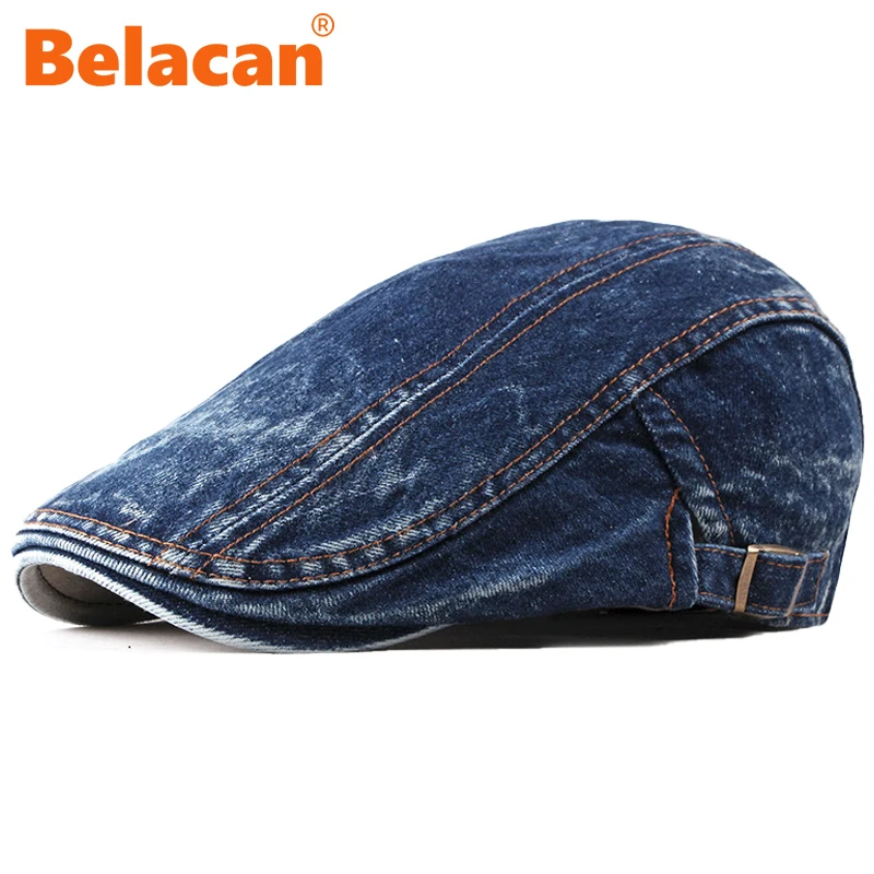 

Casual Spring Summer Berets Hat For Women Retro Denim Newsboy Caps Men Visor Cotton Cabbie Herringbone Cap Duckbill Ivy Flat Cap