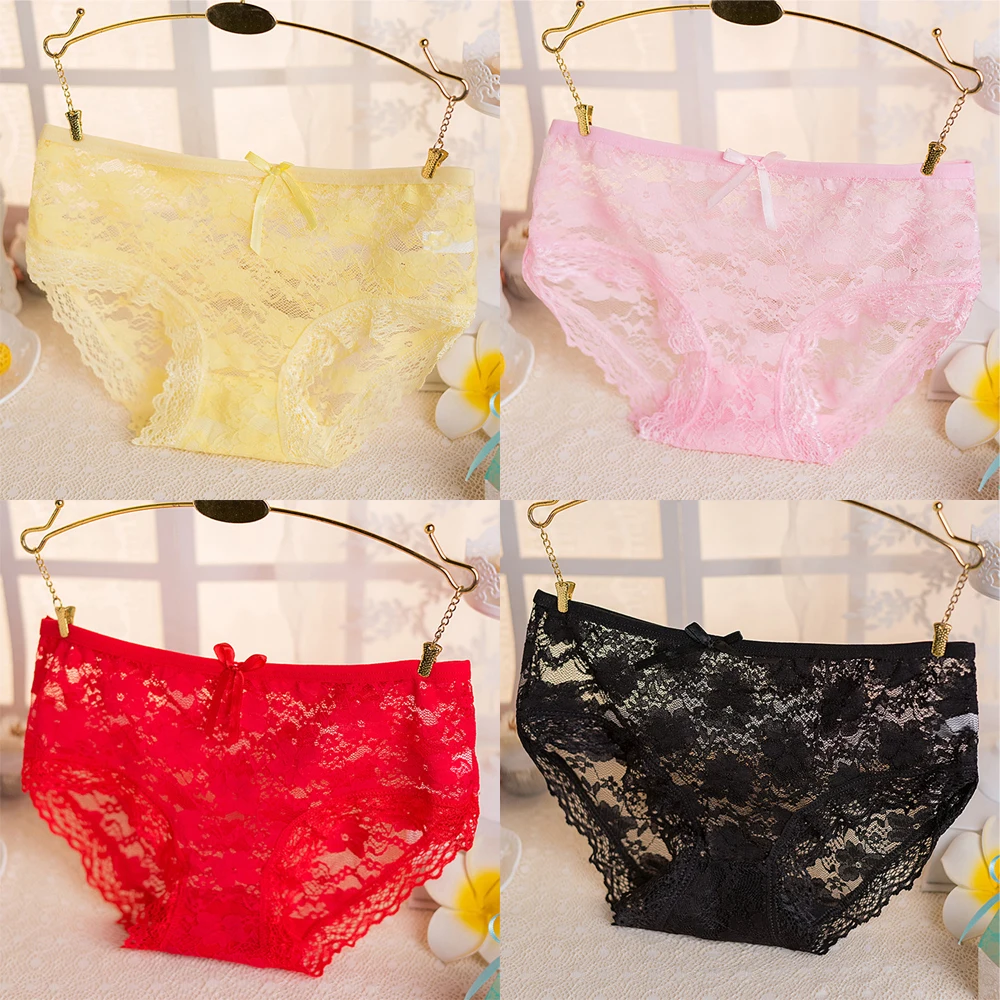 

Mid Waist Size L-XL Fashion High Quality Women's Panties Transparent Underwear Women Lace Soft Briefs Sexy Lingerie Intimates