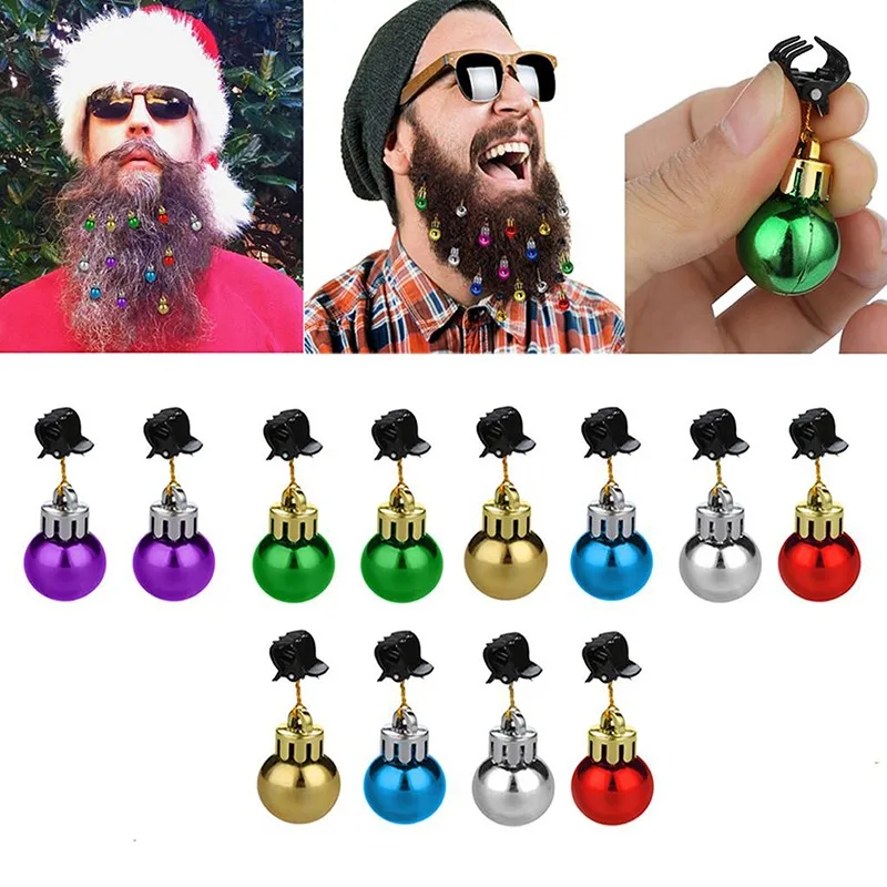 

12Pcs Christmas Beard Decoration Mixing Ball Santa Claus Beard Clip Bulb Bells Clip Ornament Party Wearing Christmas Hairpins