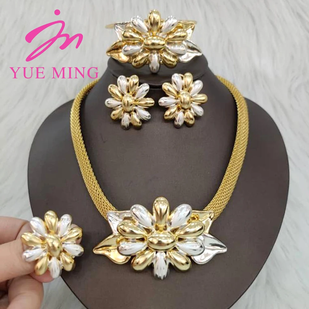 

YM Jewelry Set for Women Nigerian Woman Accessories Jewelry Gold Color Popular Earrings Necklace Bracelet Ring Brazilian Gift