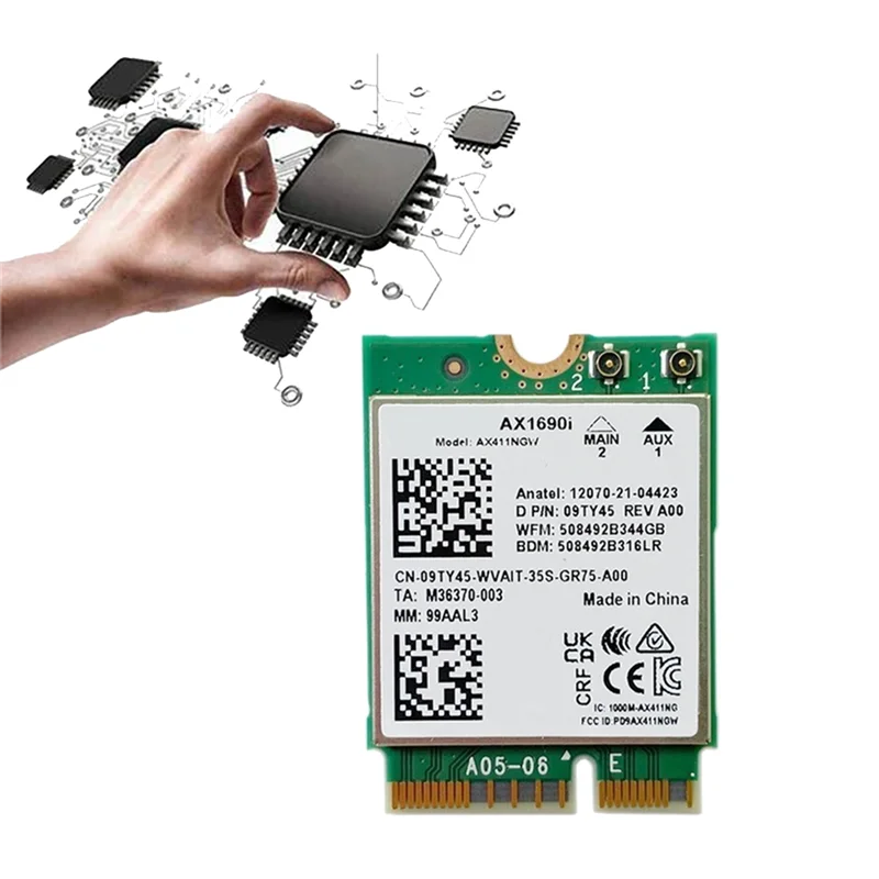 Wi-Fi-карта AX1690I с антенной 2X8DB AX411 Wi-Fi 6E Скорость 2 4 Гбит/с 802.11Ax 4/5/6 ГГц Беспроводной