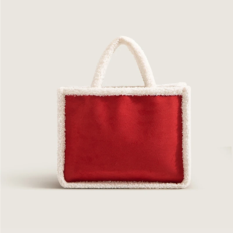 2 Sets Plush Tote Bag for Women 2022 Cute Girls Designer Handbag with Wallets Autumn And Winter Imitation Lamb Wool Shoulder Bag