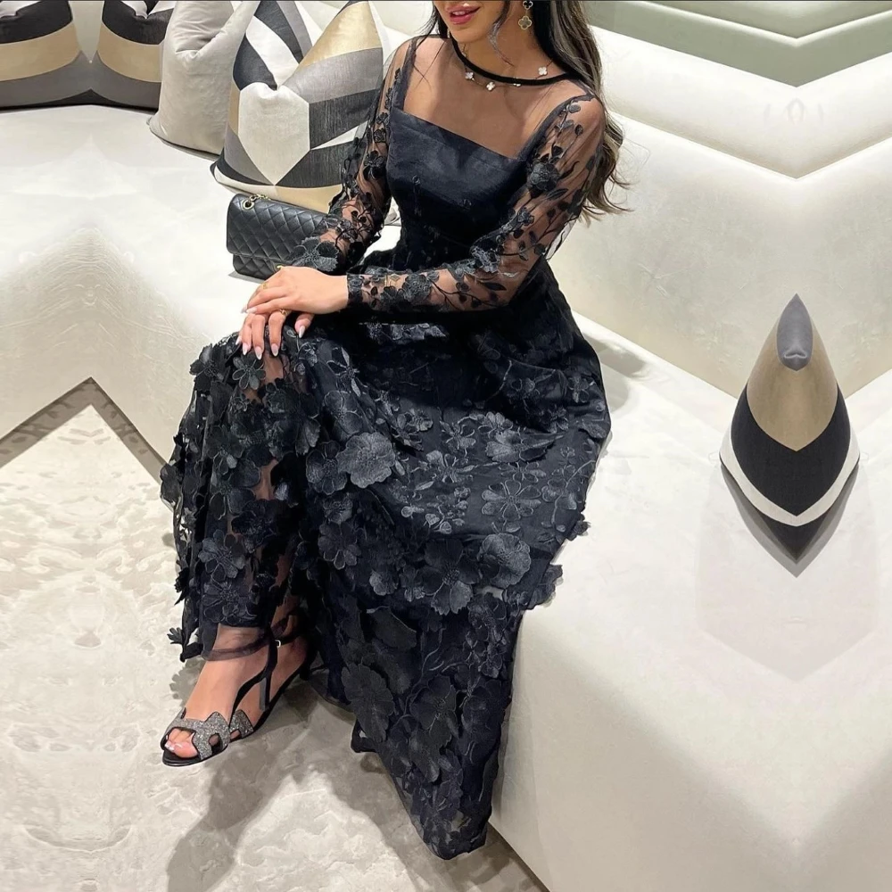 

2023 Lace Spaghetti Strap Sheath Long Full Sleeve Illusion Formal Occasion Evening Gown فساتين مناسبات Robe Vestido платье