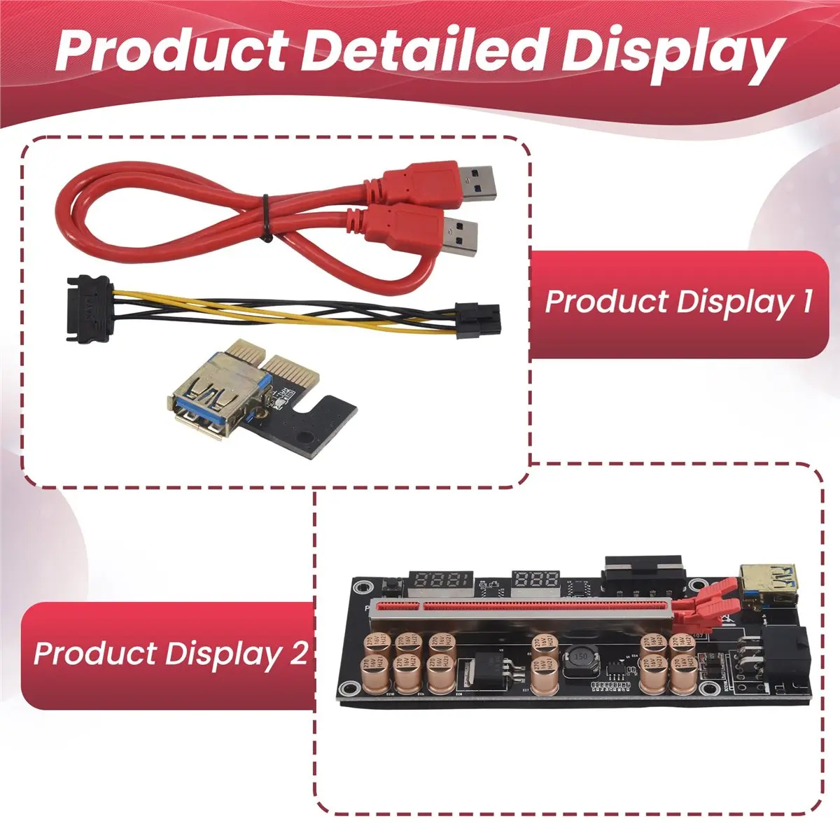 Фото (DT77) VER018 PRO PCI-E Riser Card USB 3.0 Cable 018 PLUS PCI Express 1X To 16X Extender PCIe Adapter for BTC Mining (красный) №4