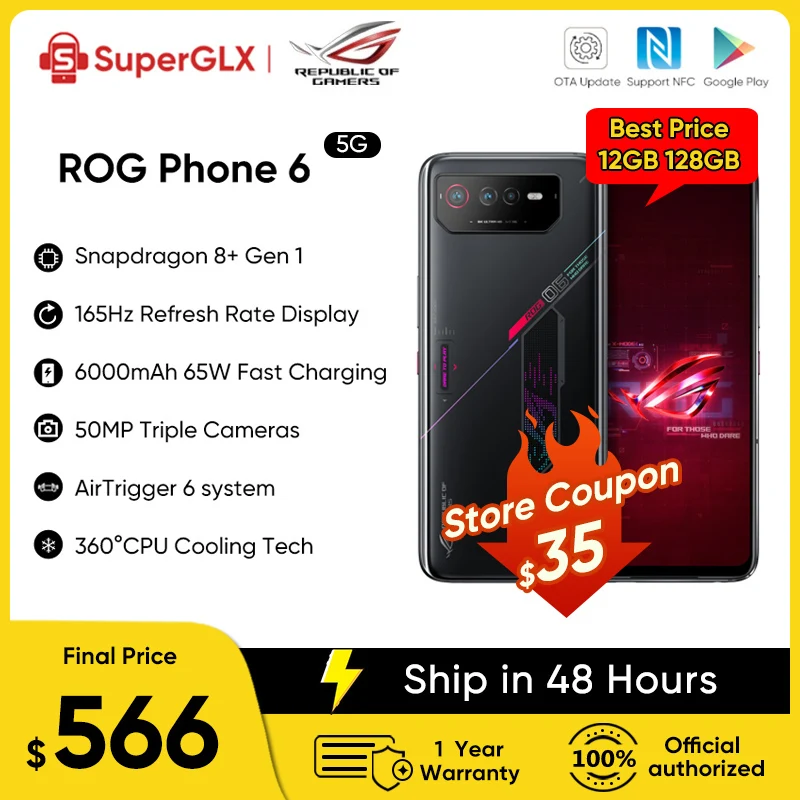 New Global Rom ASUS ROG Phone 6 Snapdragon 8+ Gen 1 5G Gaming Phone 165Hz refresh rate 65W Fast Charging ROG 6 ROG6 Smartphone