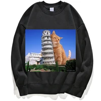 leaning tower of pisa cat funny cats hoodies men jumper sweatshirt hoodie pullovers pullover crewneck hoody streetwear unisex