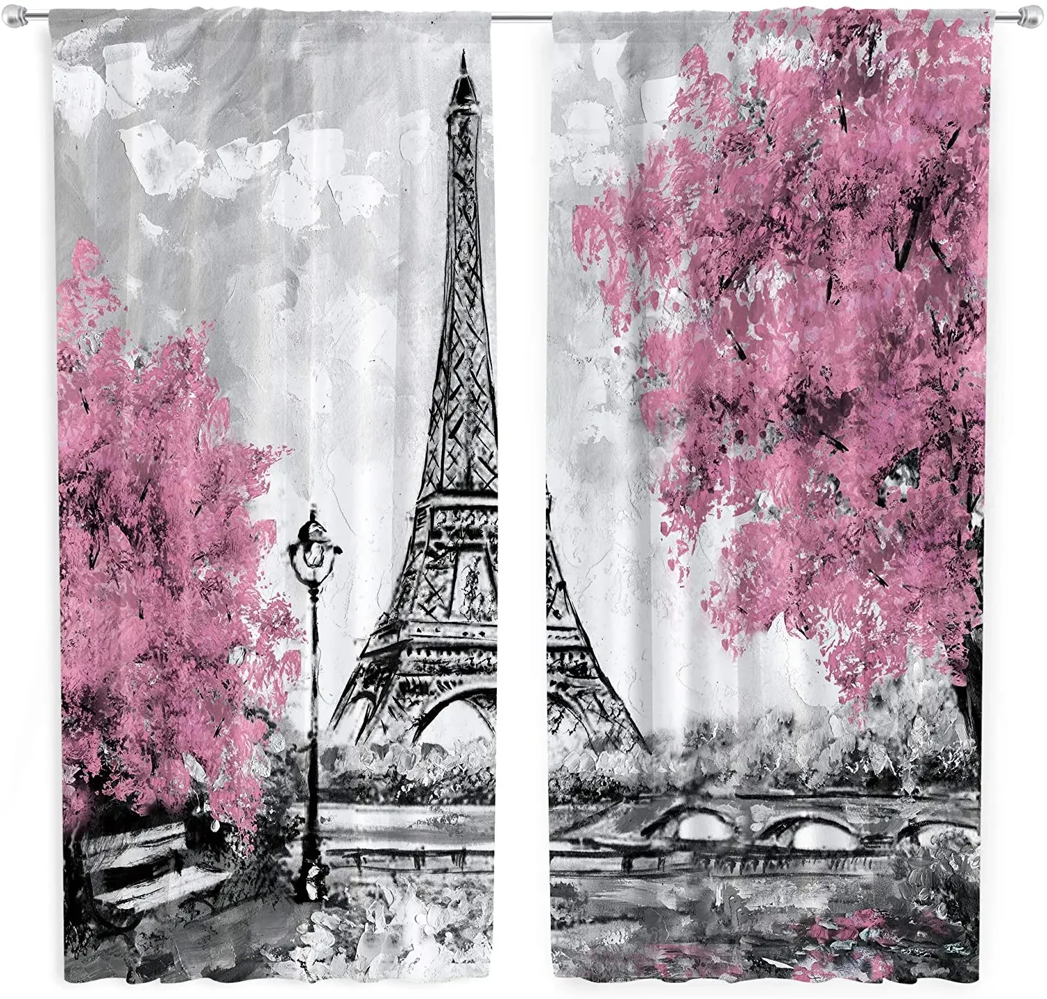 Украшение гостиной затемняющие шторы Эйфелева башня вид на город двойная