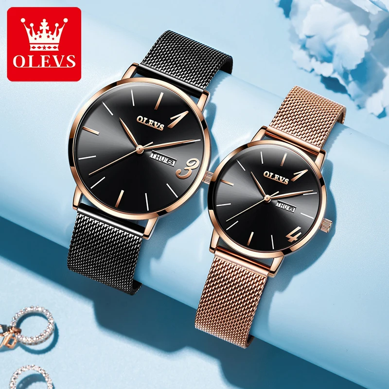 OLEVS Top Brand Fashion Simple Dial Casual Watch Couple Wristwatches Weekly Calendar 30M Waterproof 2022 New Couple Watch 2863
