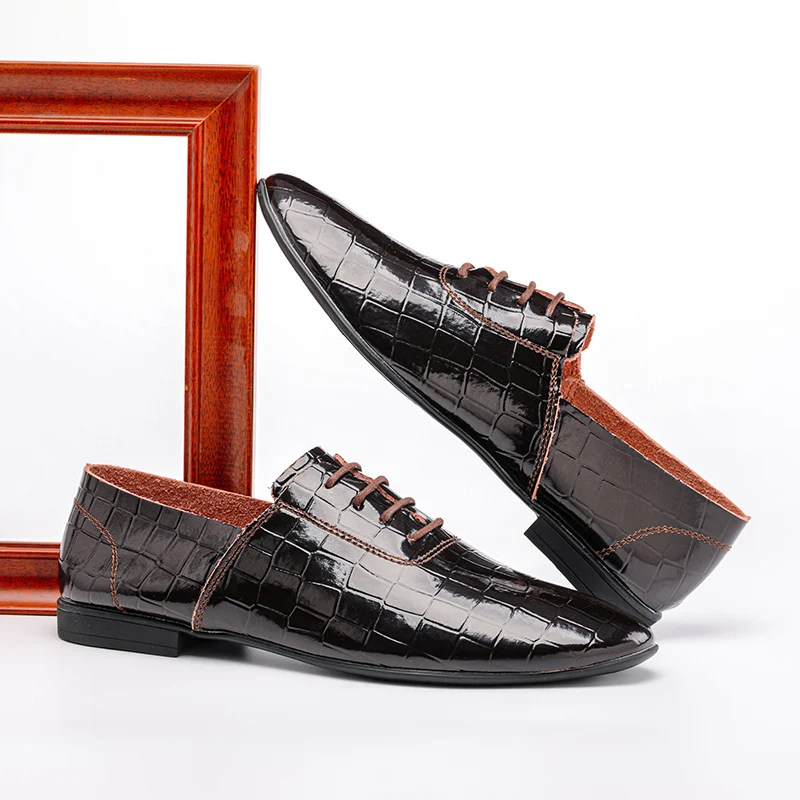 

Handmade Genuine Leather Men Dress Shoes for Office Business Soft Leather Hombres Flats Driving Shoes Quality Male Oxfords Shoes