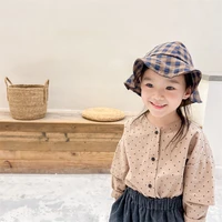 2022 spring new fashion dot print girls long sleeve shirts loose children casual shirts cotton linen girls blouse baby clothes