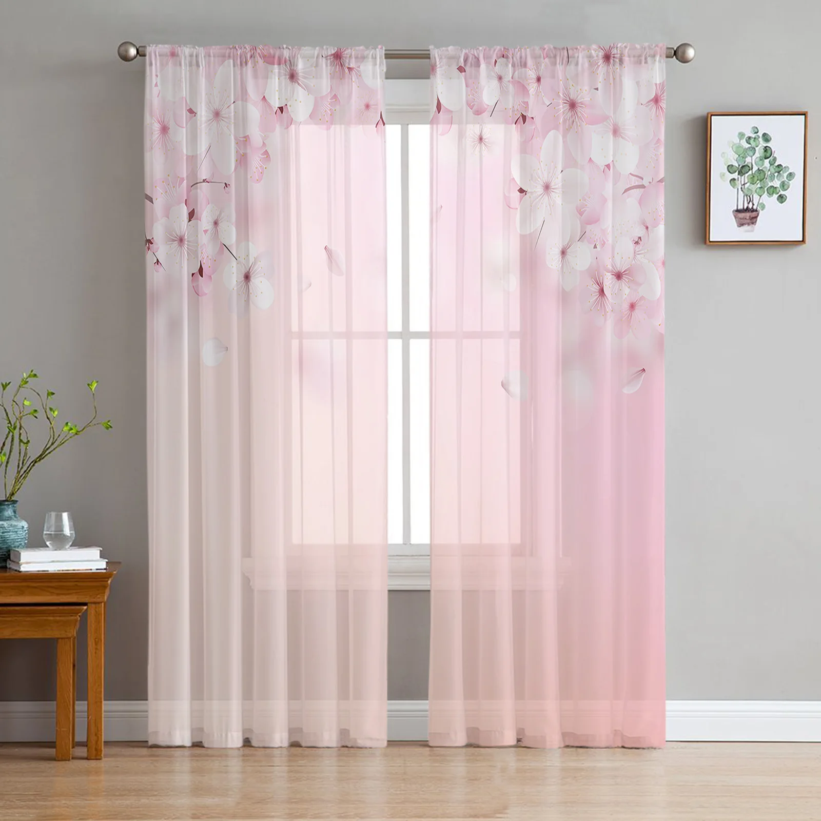 

Spring Peach Blossom Pink Petals Sheer Curtains for Living Room Voile Curtain Bedroom Bathroom Tulle Curtains Window Drapes