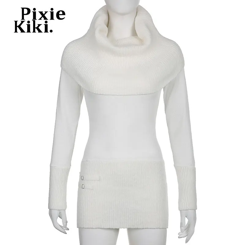 Платье-мини зимнее трикотажное с длинным рукавом и воротником-шарфом - купить по