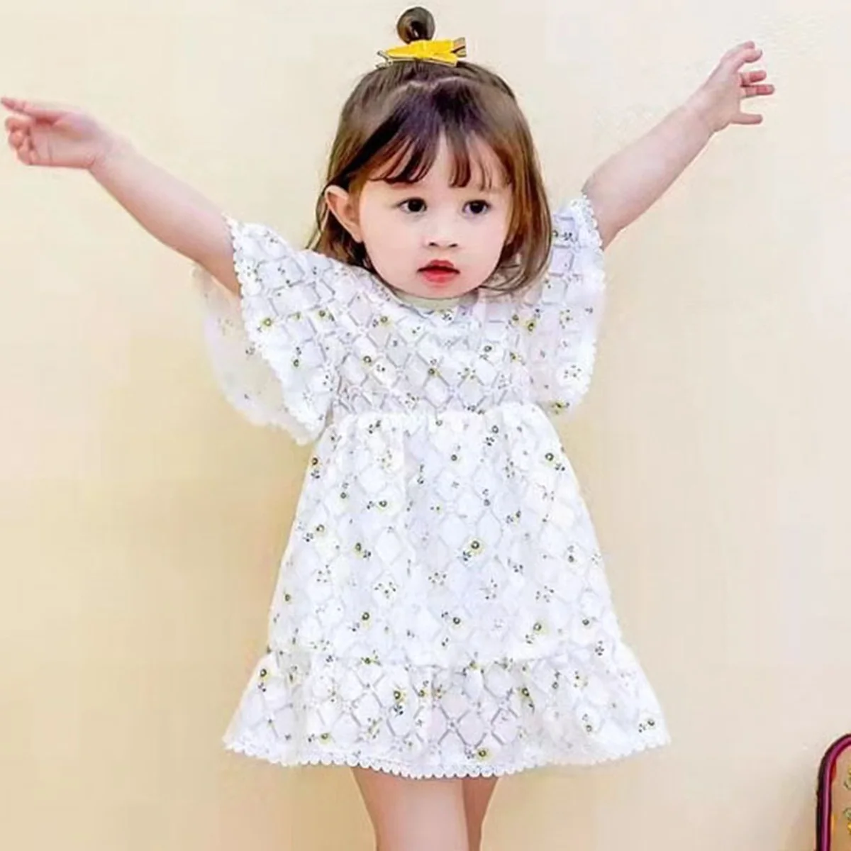 

Summer Toddler Baby Girl Short Sleeve Ruffles Dress Flower Print Kids Cute Cotton Linen Casual Loose Dresses Clothing 1-6 T