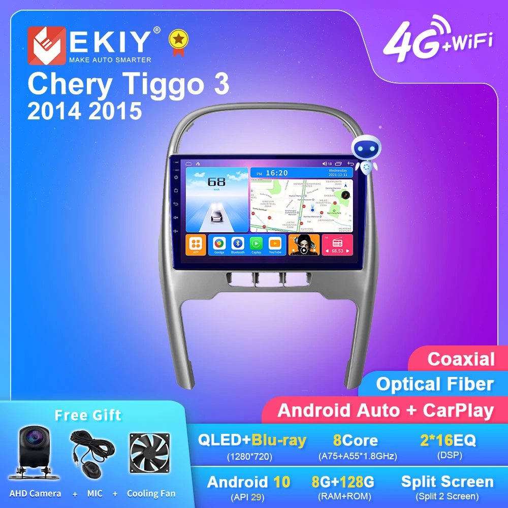 

Автомагнитола EKIY T7 на Android 10,0 для Chery Tiggo 3, 2014, 2015, мультимедийный видеоплеер, 2din, навигация для Carplay, GPS, магнитофон, DVD
