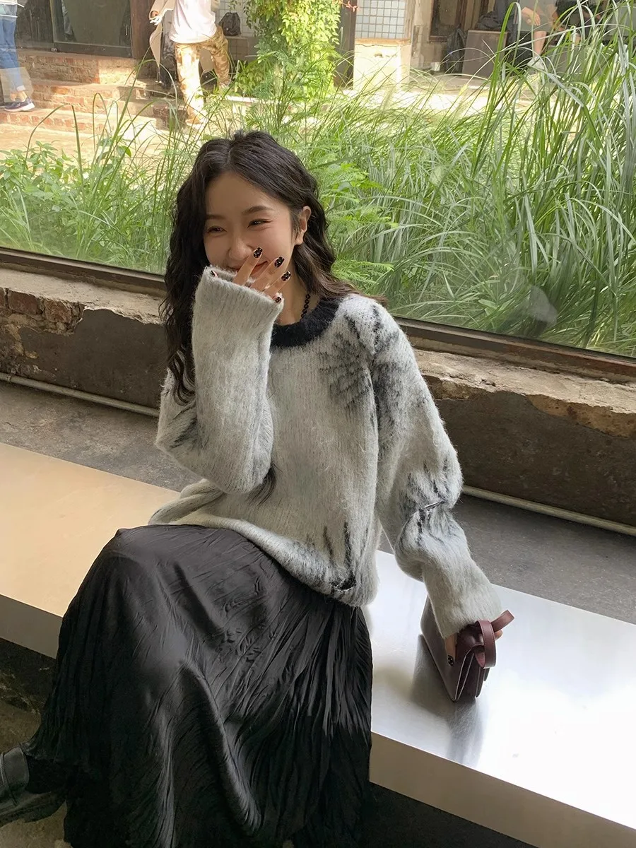 Винтажные осенние свитера с круглым вырезом уютный высококачественный пуловер в