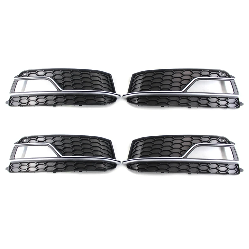 

2 Pair Front Bumper Honeycomb Fog Light Lamp Grille Chrome Grill Cover Fit For A5 Sline S5 2013-2017 8T0807681M