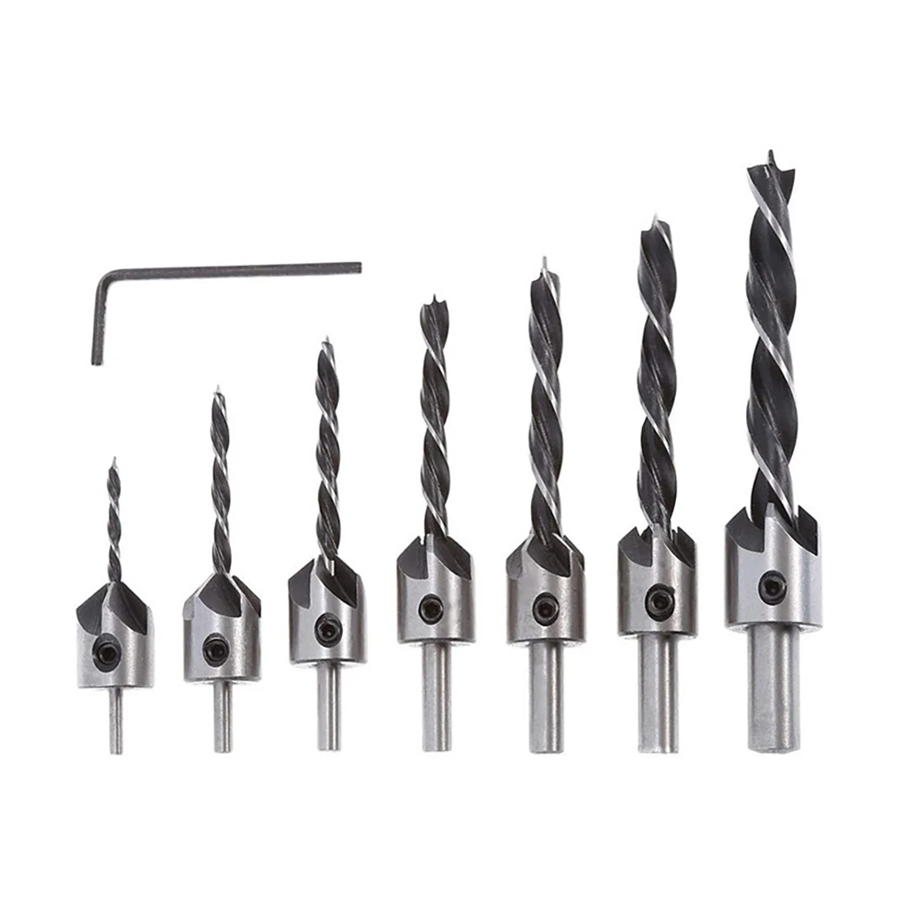 

Countersink Drill Bit Set Twist Drilling Reamer Hole Opener 5 Flute DIY Wood Bevel Punching Tools with L Wrench