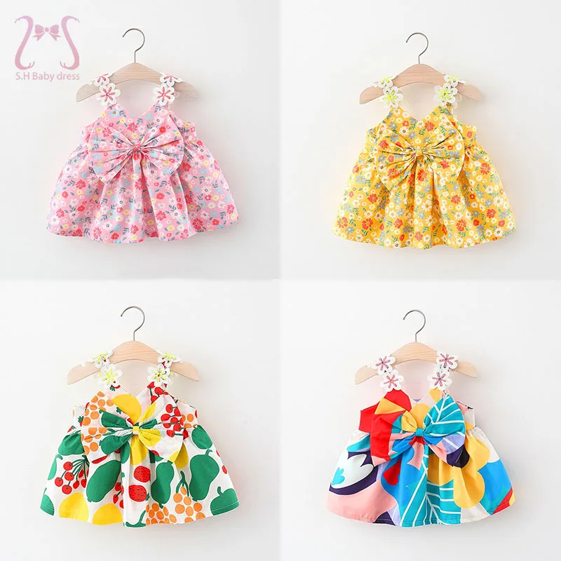 

Summer Flower Baby Girl Sling Beach Dresses Sweet Bow Knot Children's Costume Hawaiian Style Toddler Kids Clothes 0 To 3 Years