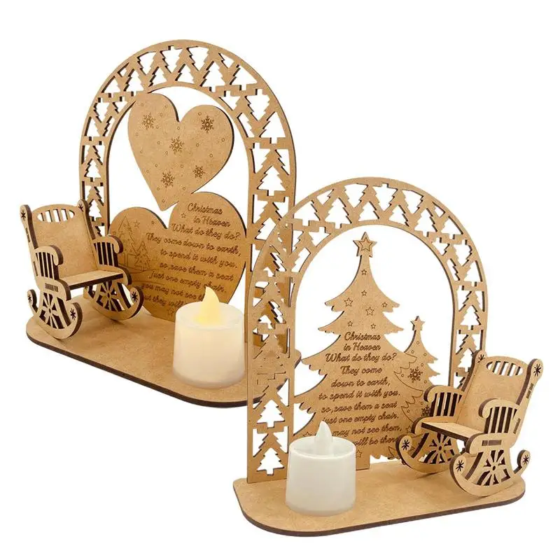 Led Candle Rocking Wooden Chair Remembrance Ornament Mini Ch