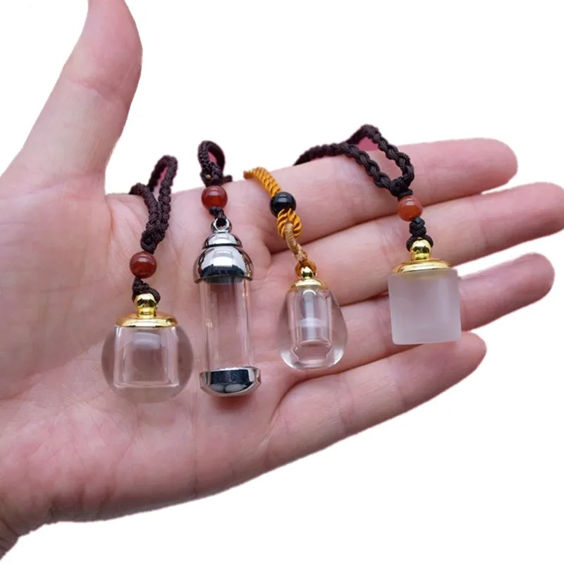 Titanium Steel Quartz Crystal Bottle Ball Drop Pendant Necklace Cord Can Be Opened Screw Cap Cylinder images - 6