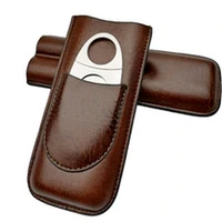 portable travel cigar tube elephant texture pattern leather 2 tube holder cigar case with cigar cutter