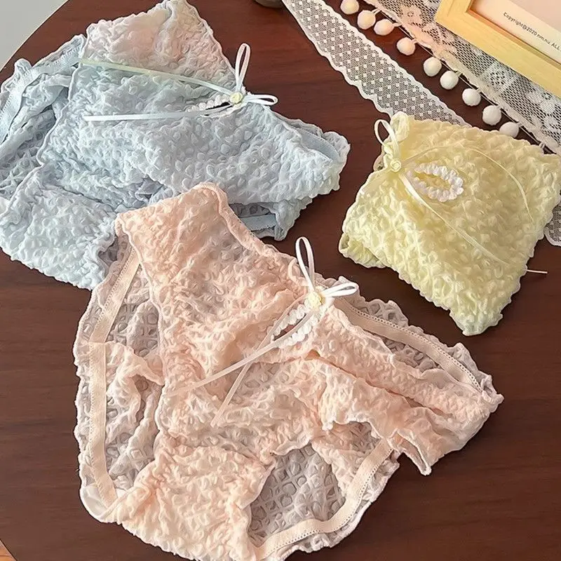 Летние новые хлопковые дышащие трусы удобное пикантное кружевное нижнее белье