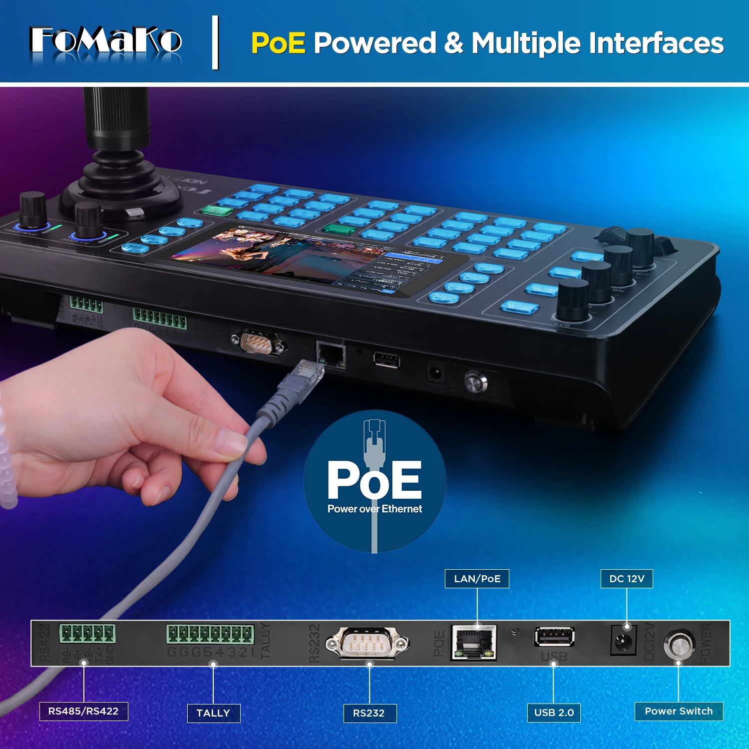 Фото Контроллер PTZ-камеры KC608N NDI, четырехэкранный 4K мультиканальный мониторинг, 5,5-дюймовый емкостный сенсорный экран, 4D джойстик Hall, PoE, NDI HX №4