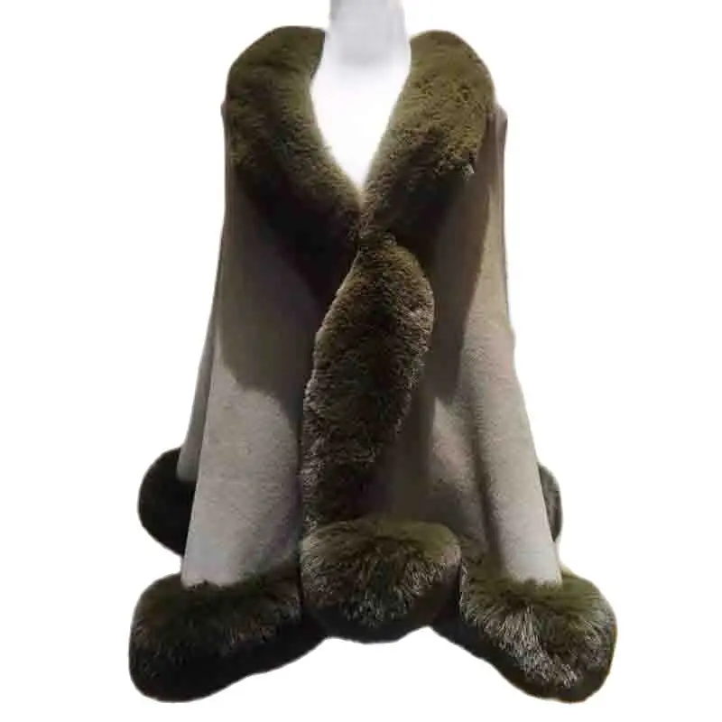 Женский Зимний вязаный свитер Lmitation с воротником из лисьего меха, женская теплая шаль, универсальный Свободный вязаный свитер большого размера