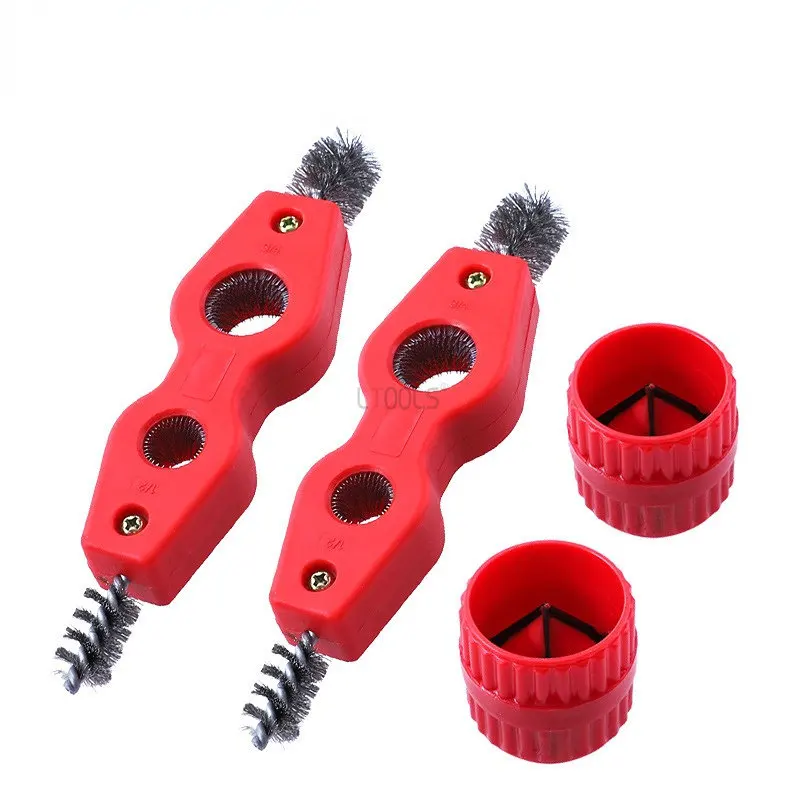 

4 In 1 Red Color Wire Brush Deburr Aluminium Pipe Cleaning Pipe Plumbing Parts Copper Cleaning Brush Tube Pipe Deburrer Tool