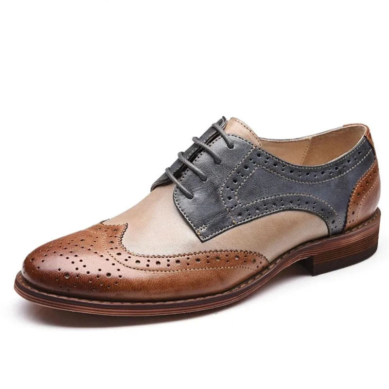 

Women Soft Leather Oxfords Hand-made Top Quality Luxury Shoes New Lace-up Round Toe Wingtip Derby Saddle For Lady Brogues Flats