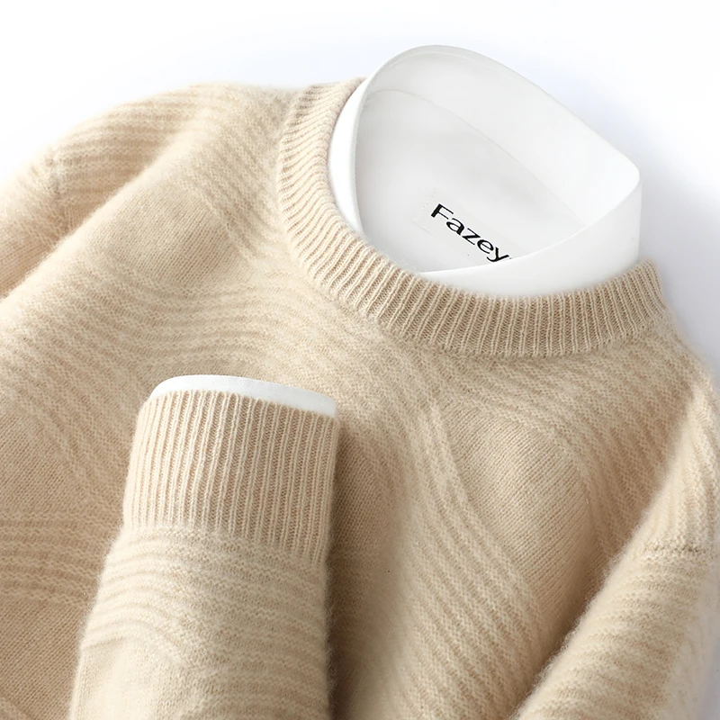 Осенне-зимний новый 100% свитер мужской стеганый пуловер жаккардовый с круглым