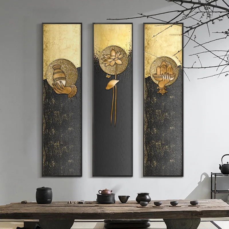 

Декоративные картины в китайском стиле с рисунком лотоса и дзен, настенный плакат на холсте для чайного дома, гостиной, декоративные картин...