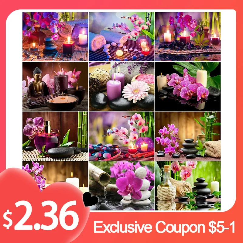 

AZQSD Diamond Painting Orchid Stone Candle Flower Mosaic Picture Of Rhinestones Diamond Art Embroidery Full Square Home Decor