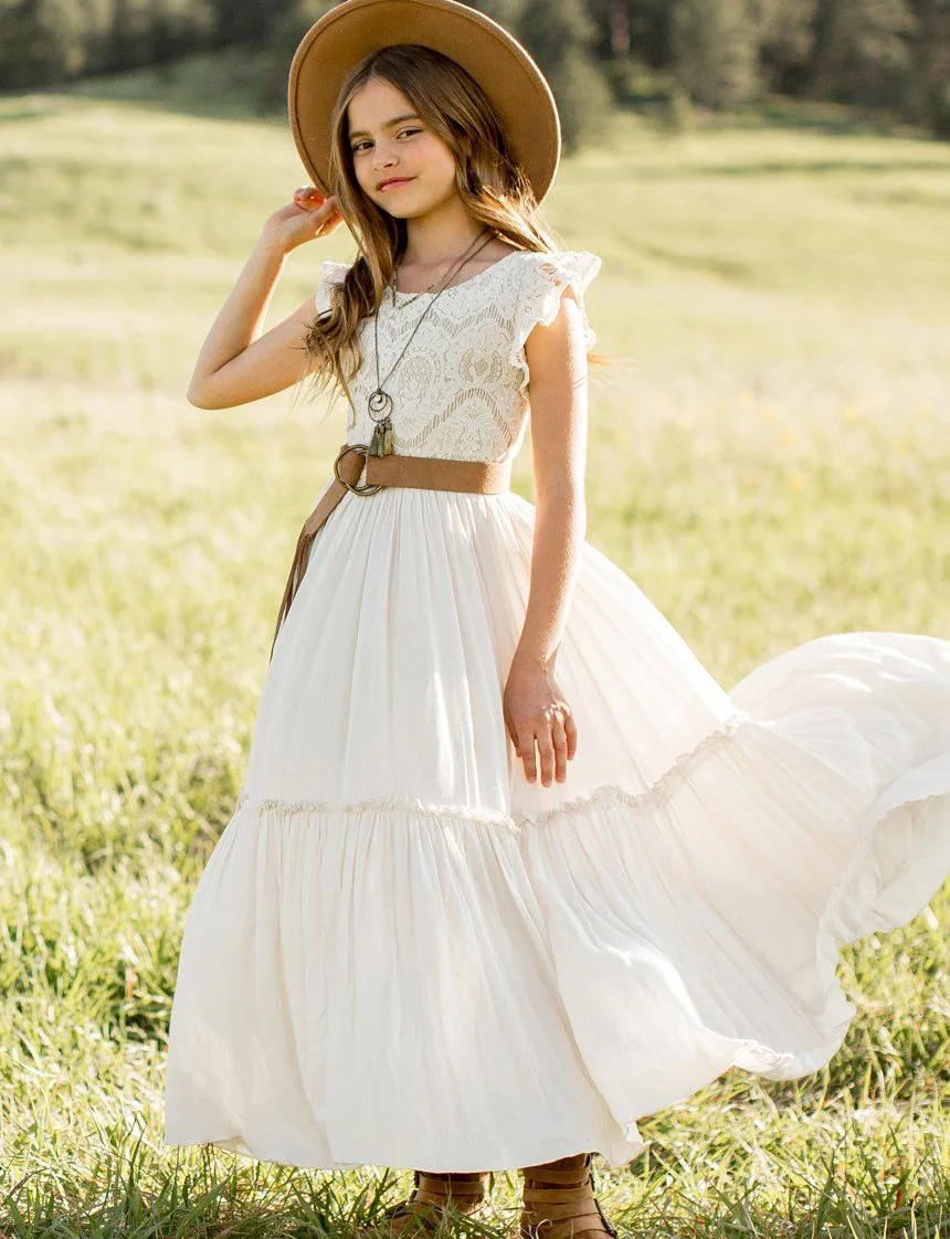 

New Children's Dress Girls' Wedding Lace Long Dress Children's Host Piano Performance Dress Size 4T-14T