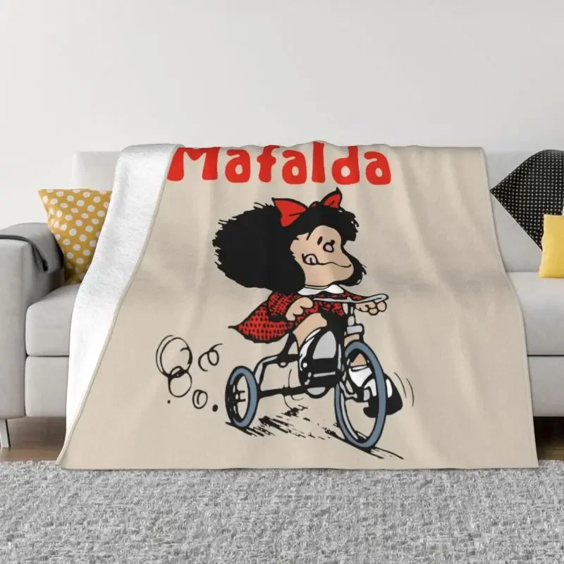 

Одеяло Mafalda Велосипедное 3-колесное, ультрамягкое флисовое Фланелевое покрывало с мультяшным рисунком Quino манга для спальни, путешествий, дивана, покрывала