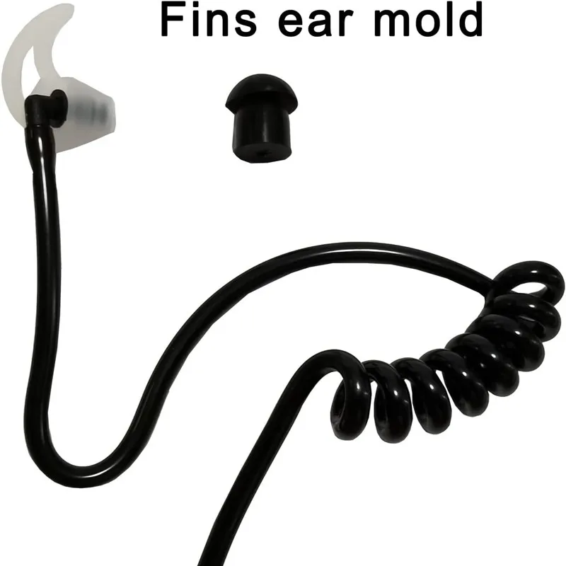 2 Pack Acoustic Tube Black with Fins Ear Mold Earpiece Replacement for Two-Way Radio Headset Motorola Kenwood Walkie Talkie
