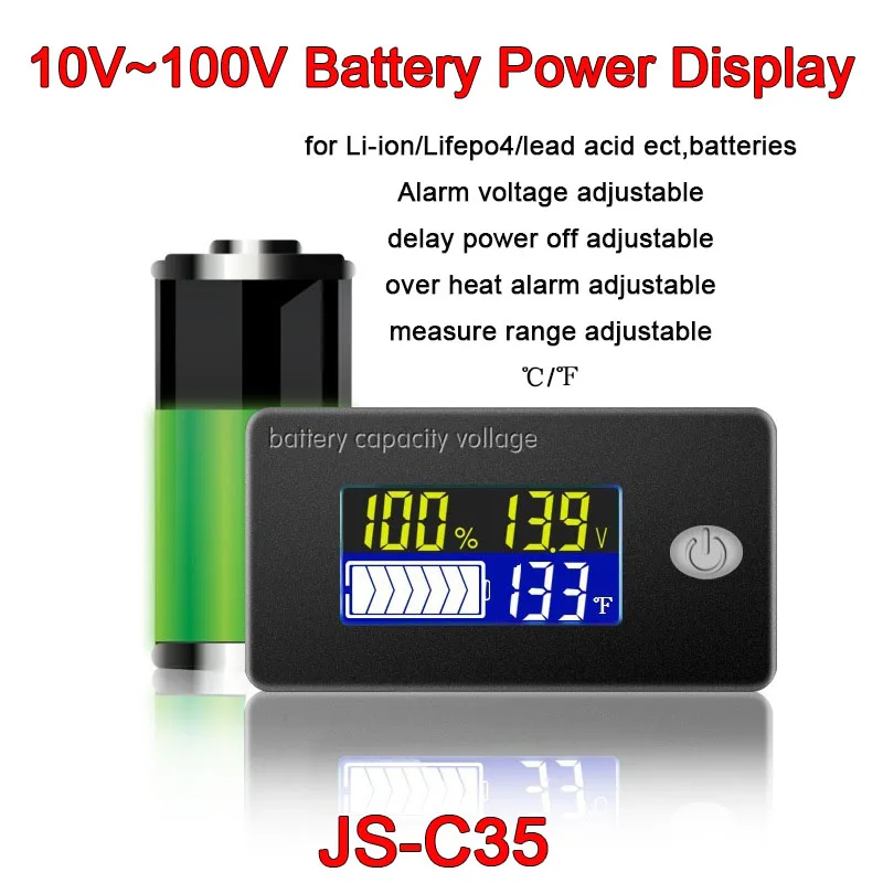 

JS-C35 Display LCD Li-ion Lifepo4 Lead Acid Battery Capacity Indicator 12V 24V 36V 48V 60V 72 Voltmeter Temperature Meter Tester