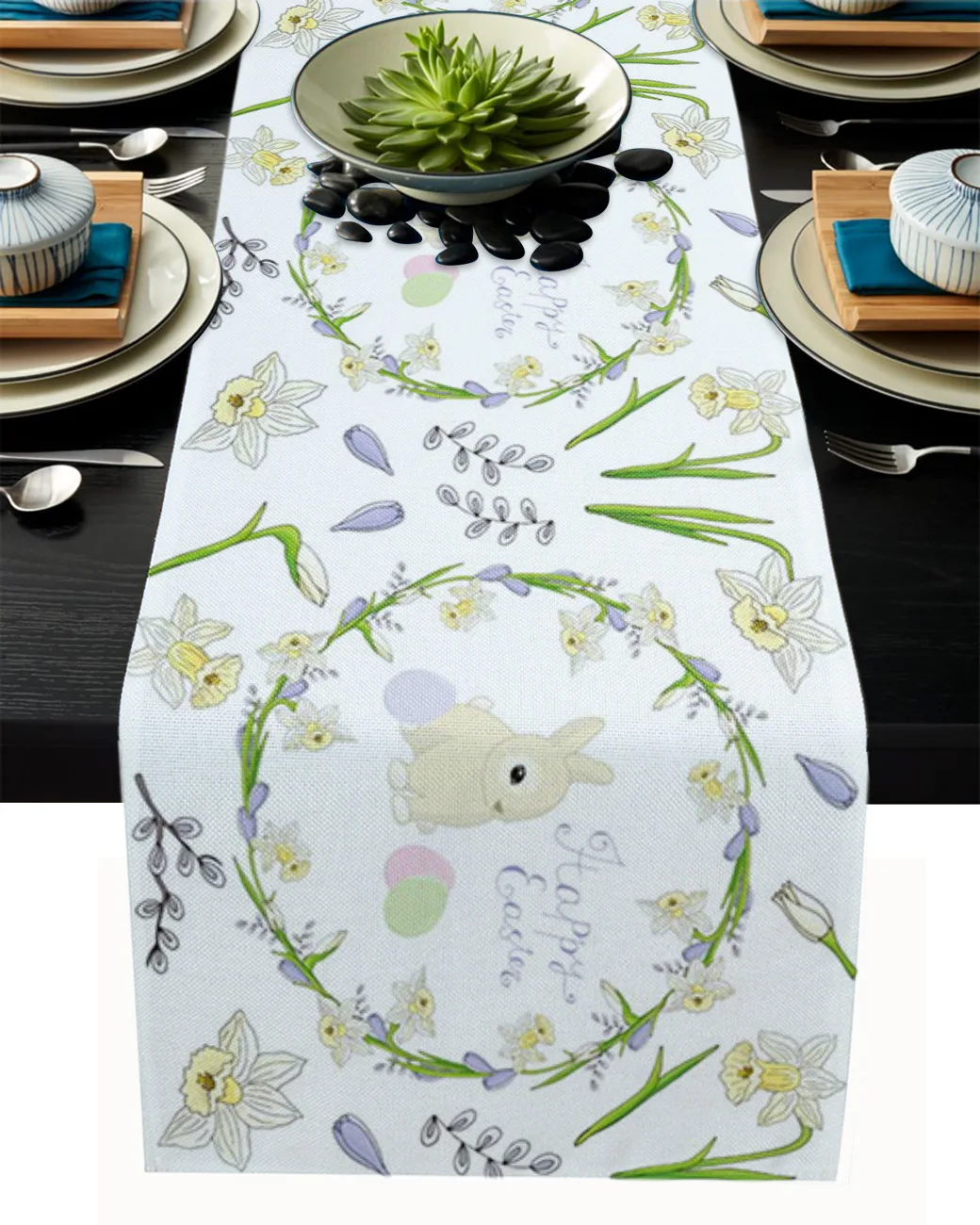 

Wreath Willow Rabbit Egg Table Runner Party Wedding Centerpieces for Tables Home Hotel Decor Kitchen Dining Tablecloth