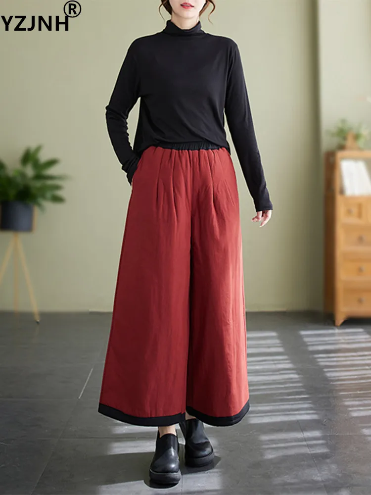 

YZJNH 2023 Women's Winter Pants Loose Relaxed Thickened Warm High Waist Wide Leg Pants for Women