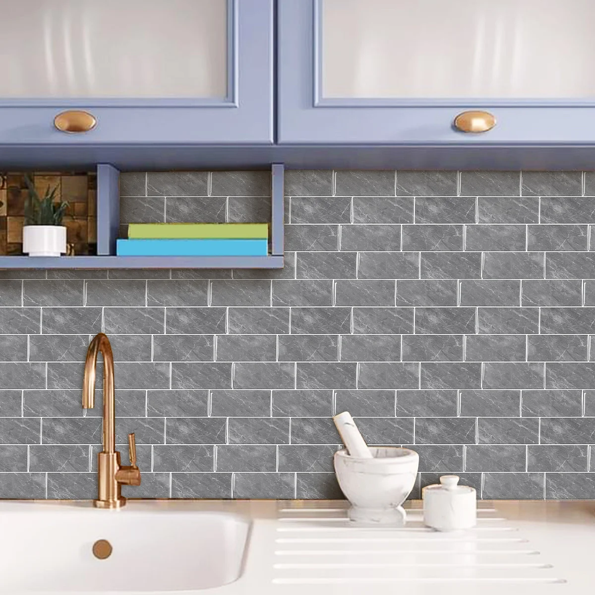 

Hom Decor 3d Marble Grey Wall Tile Stickers Waterproof Vinyl Wallpaper Kitchen Bathroom Backsplash Wall Decals Stickers