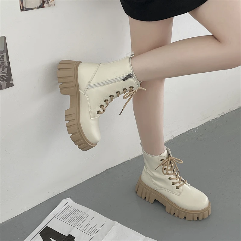 

Осенне-зимние новые женские модные однотонные ботинки мартинсы на платформе с круглым ремешком на голову водонепроницаемые теплые ботинки