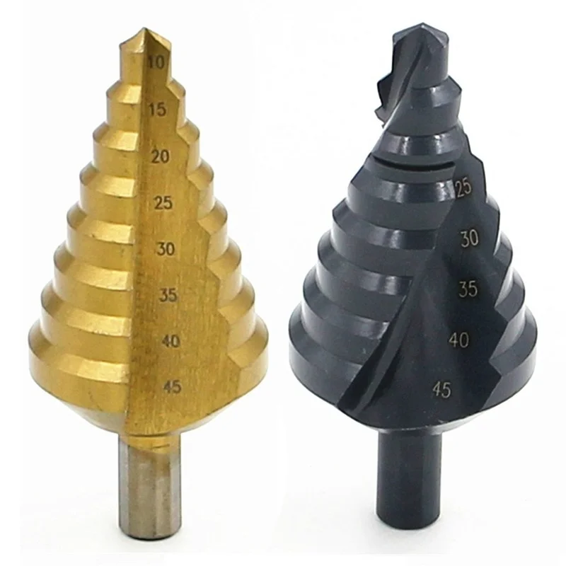 

2PCS Straight Groove Step Drill Bit 10-45mm High Speed Steel Step Drill Wood Metal Hole Cutter Core Drilling Tools Set