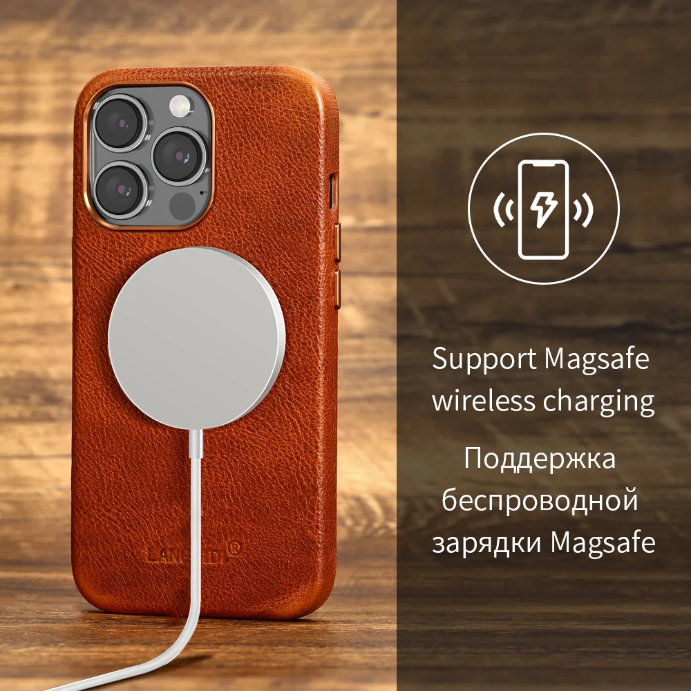 Чехол из натуральной кожи для телефона Magsafe iPhone 14 13 Pro Max Plus Mini с магнитной