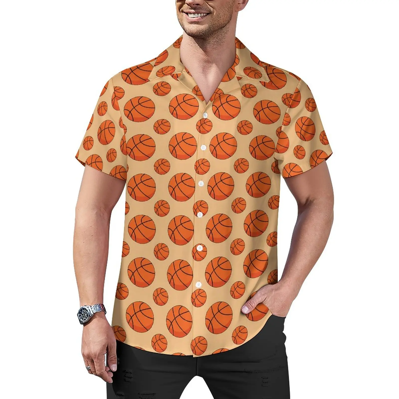

Ball Print Loose Shirt Man Beach Cartoon Basketball Casual Shirts Hawaiian Custom Short Sleeve Fashion Oversized Blouses