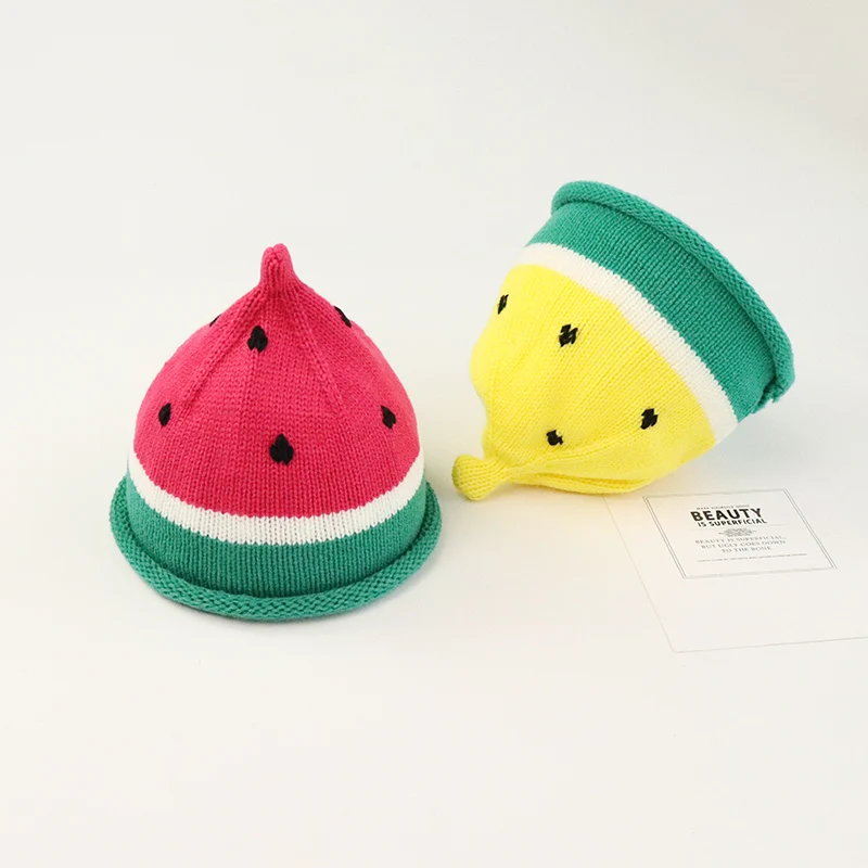

Осенне-зимние детские шапки ins Мультяшные шапки для мальчиков и девочек ручной вязки шапки с арбузом Детские теплые шерстяные